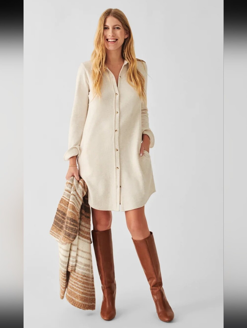Faherty Legend Sweater Dress Size Medium Classic Off-white